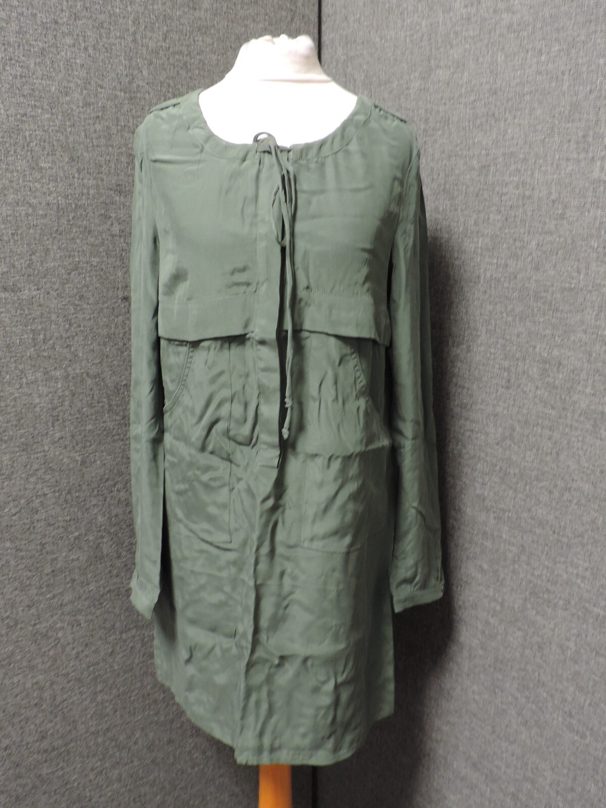 See U Soon Silk Shirt Dress Khaki UK S/M Size 1 LN121 MM 08