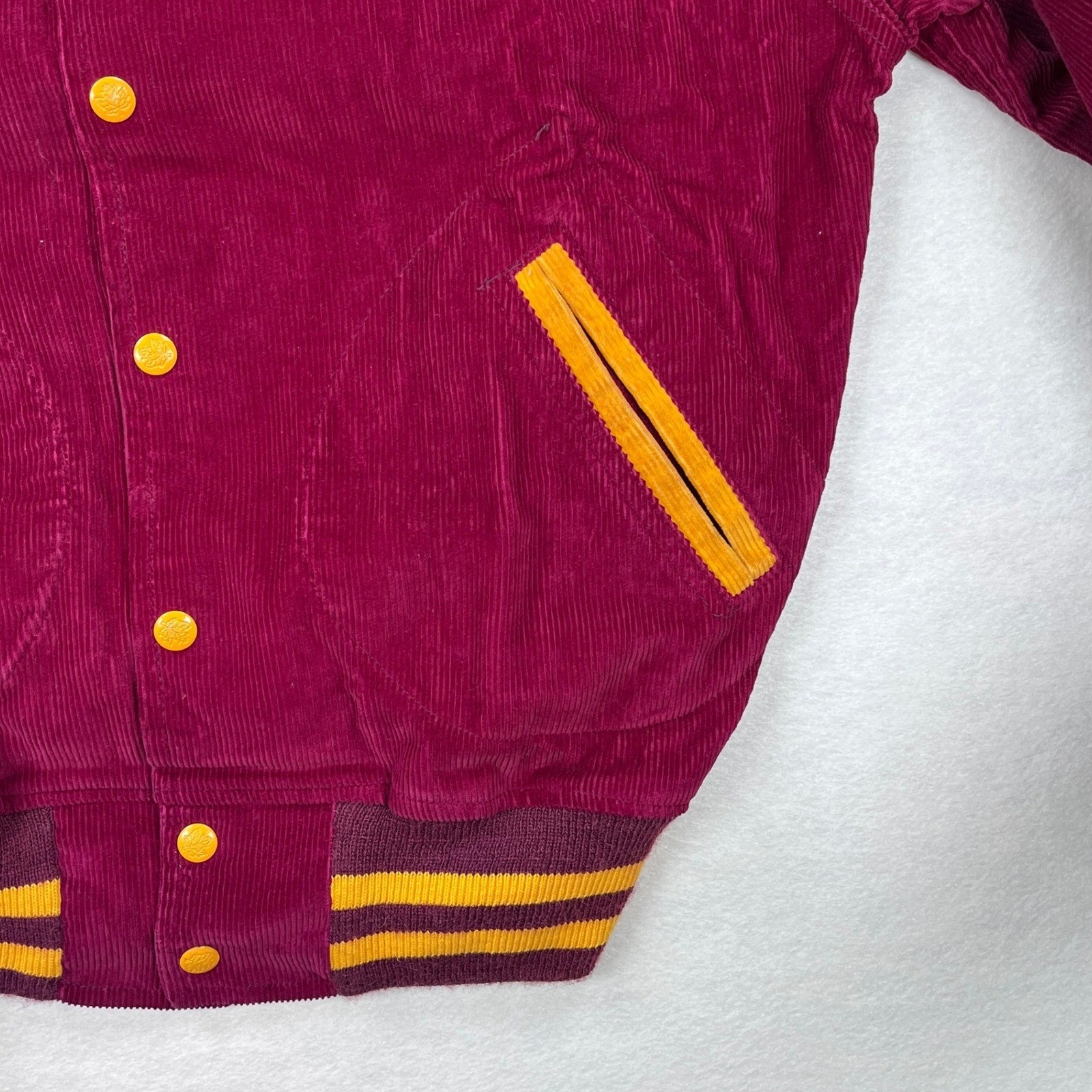 Vintage 50s 60s Maple Athletic Sportswear Corduroy Chain Stitch Jacket Burgundy