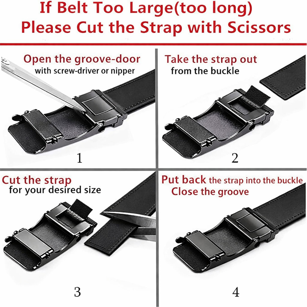 Men’s Ratchet Belt Genuine Leather Automatic Buckle Dress Belt Many Colors &Size