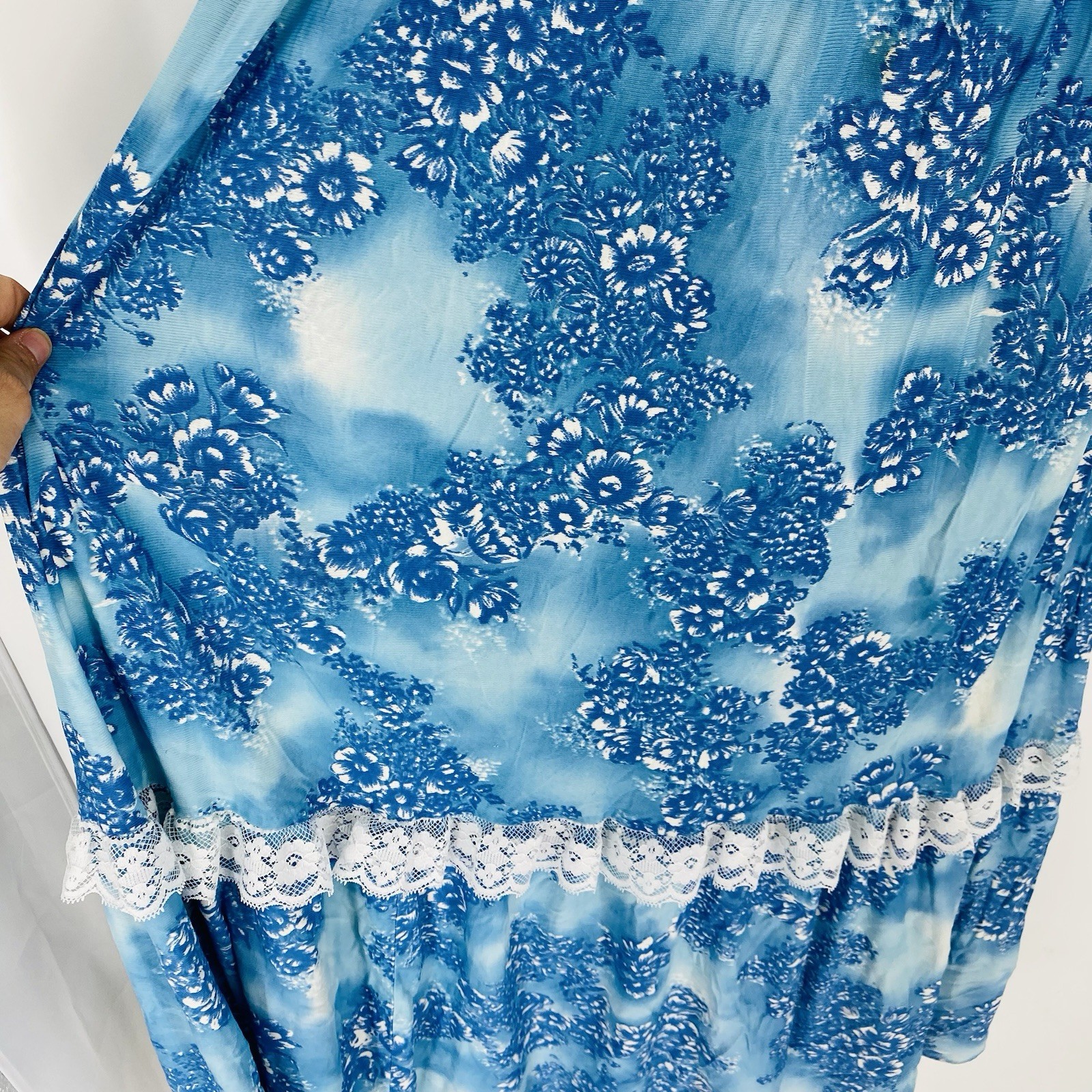 Vintage 70s Blue Floral Maxi Dress Victorian Prairie Edwardian Style Small Beach