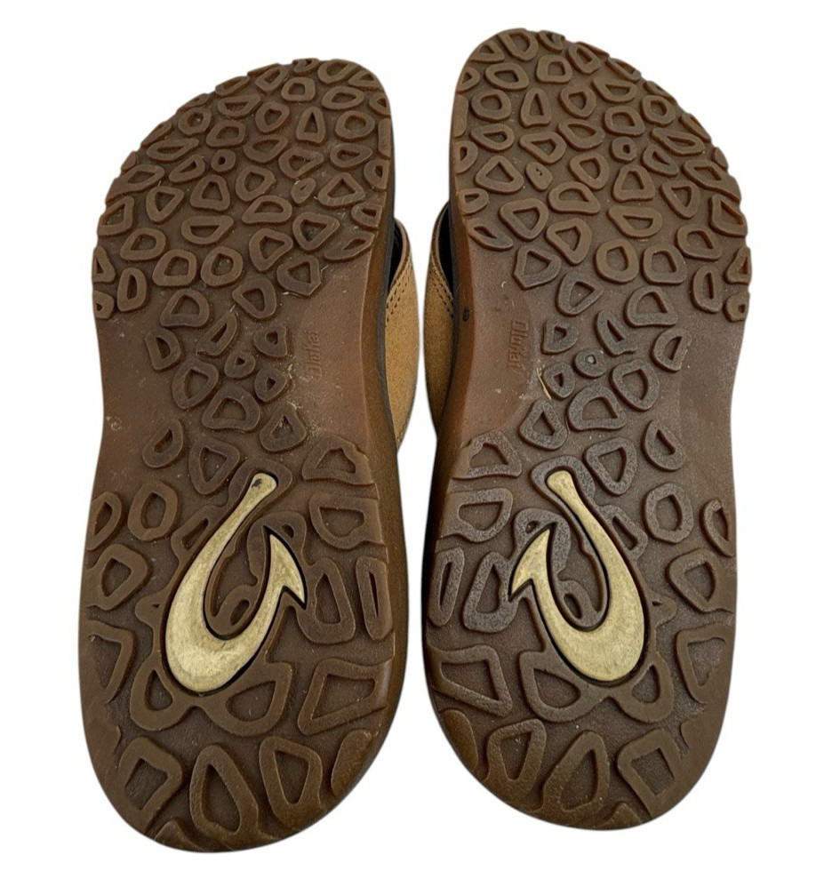 OluKai Mens Tuahine Leather Flip Flop Sandals Size 12 Brown Leather Comfort Shoe