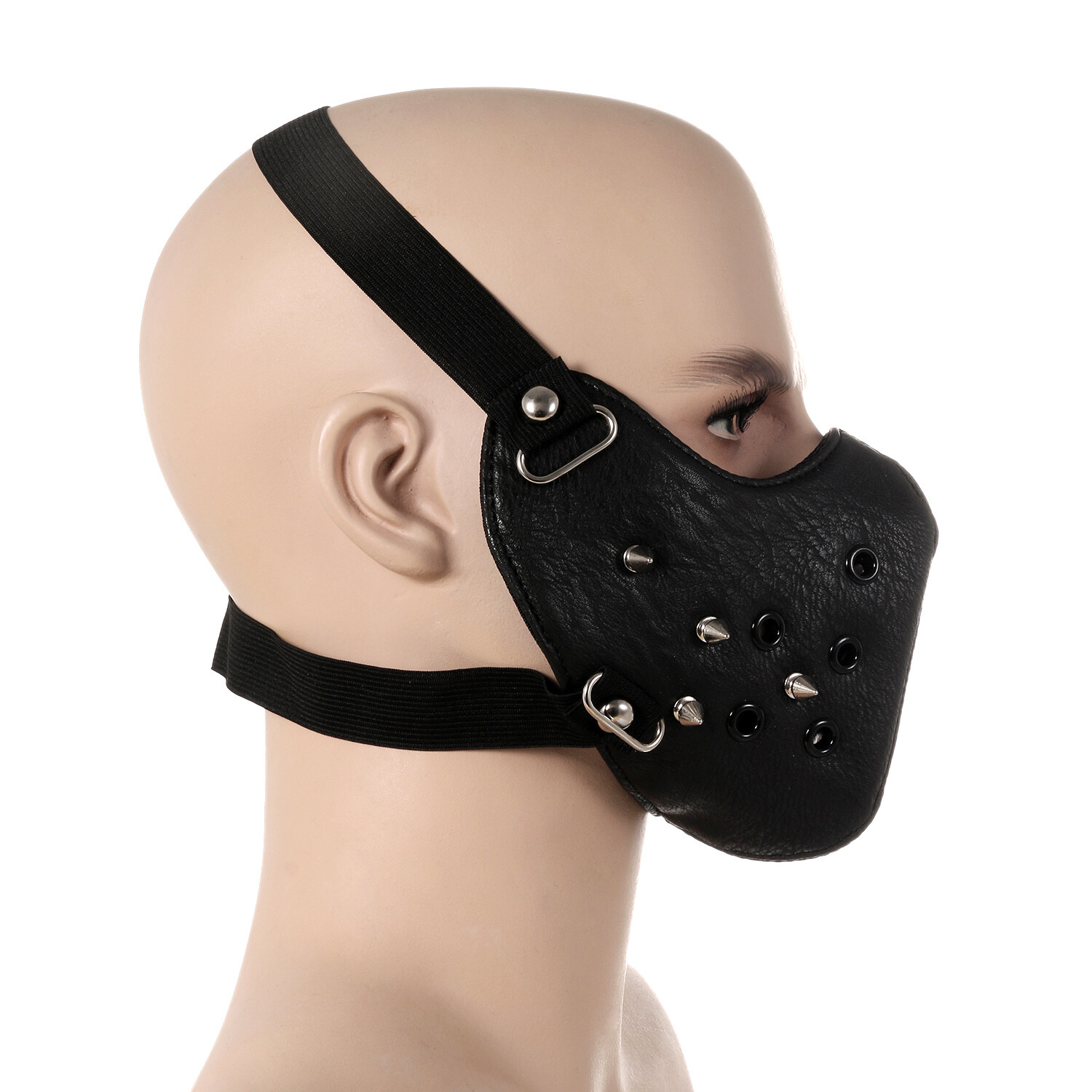 Punk Black PU Leather Rivet Half Face Mask Outdoors Motorcycle Biker Protection