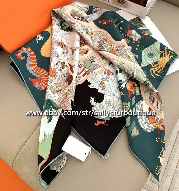 Sallys Heavy 18 Momme Twill Silk Wrap Scarf Horse Print Double Face Shawl 35″