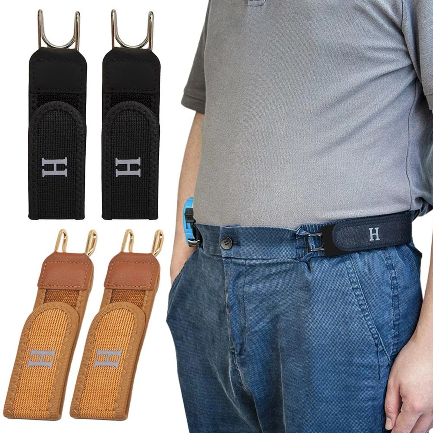Elastic Belt Hook Waist Metal Invisible Tactical Buckle-Less Closure 1/2PCS