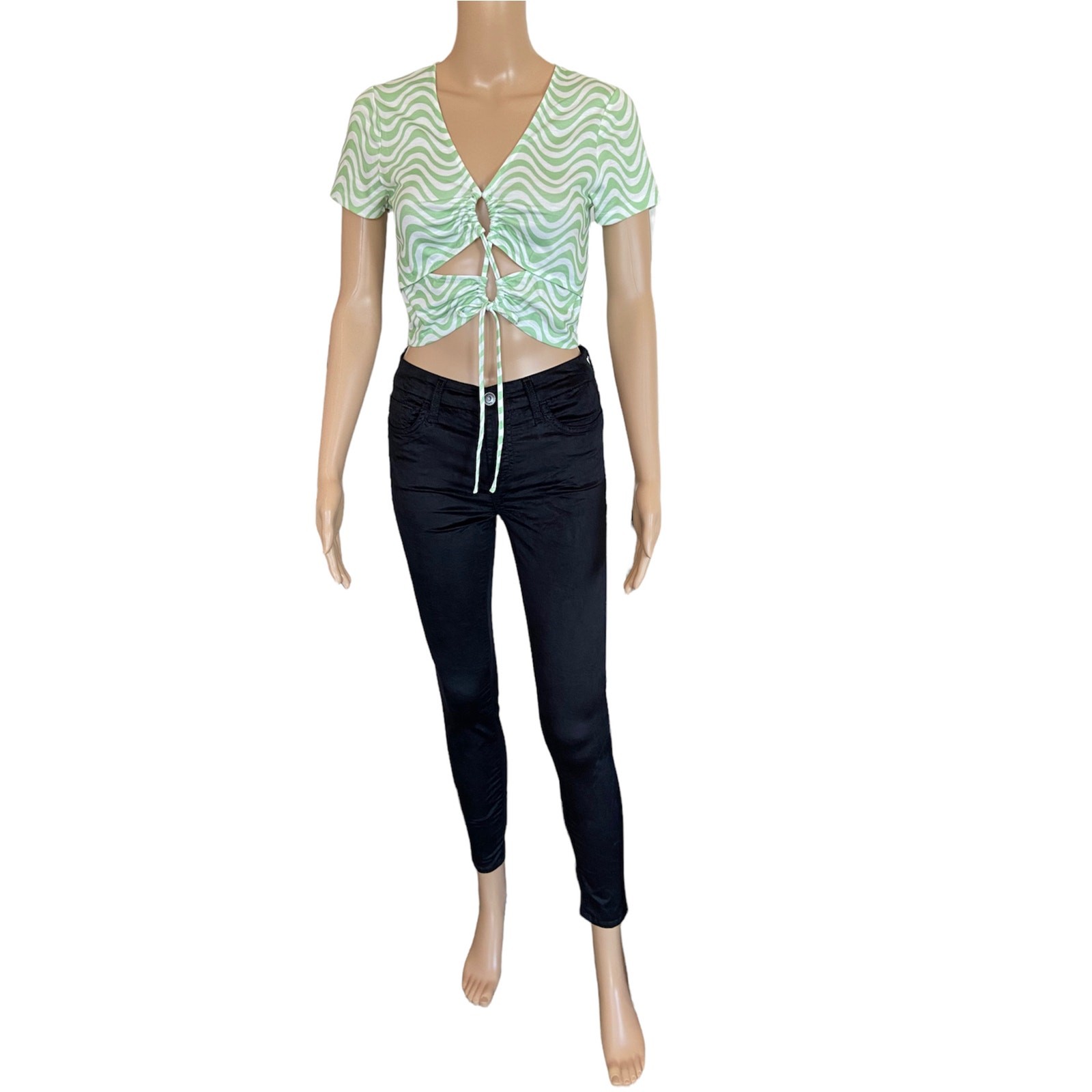 Le Lis Green Swirl Print Cutout Crop Top Size S