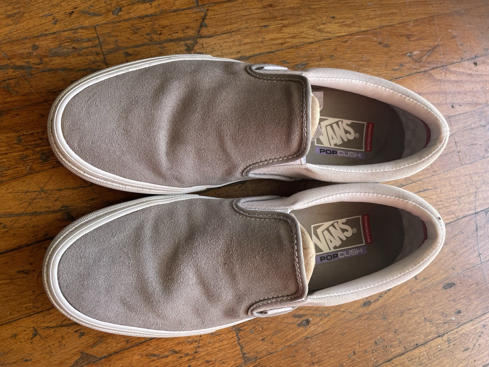 VANS PopCush Men’s US 10 Gray White Suede Slip-On Casual Shoes Rubber Sole