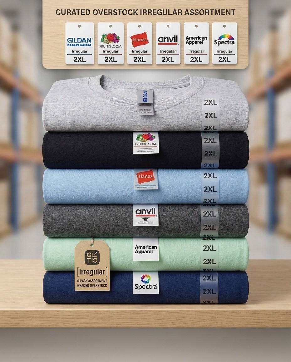 Bulk 6 PCS 2XL Irregular Men’s T-Shirts – Assorted Brands