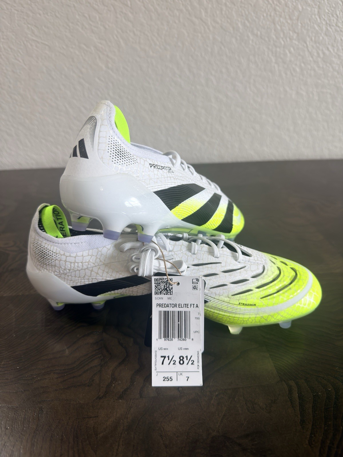 adidas Predator Elite FT FG Soccer Cleats White Black Yellow Lace-Up Low Top