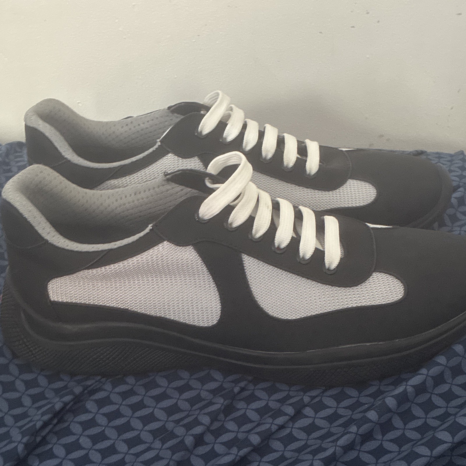 PRADA America’s Cup Men’s Low Top Lace-Up Sneakers Colorblock Rubber Sole
