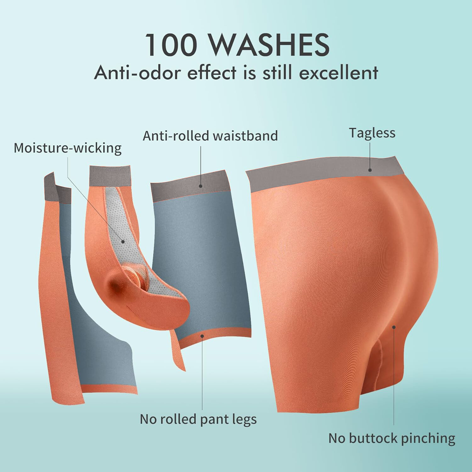 5/6 Pack Men Boxer Briefs Pouch Ice Silk Anti Chafing Underwear Shorts Trunks