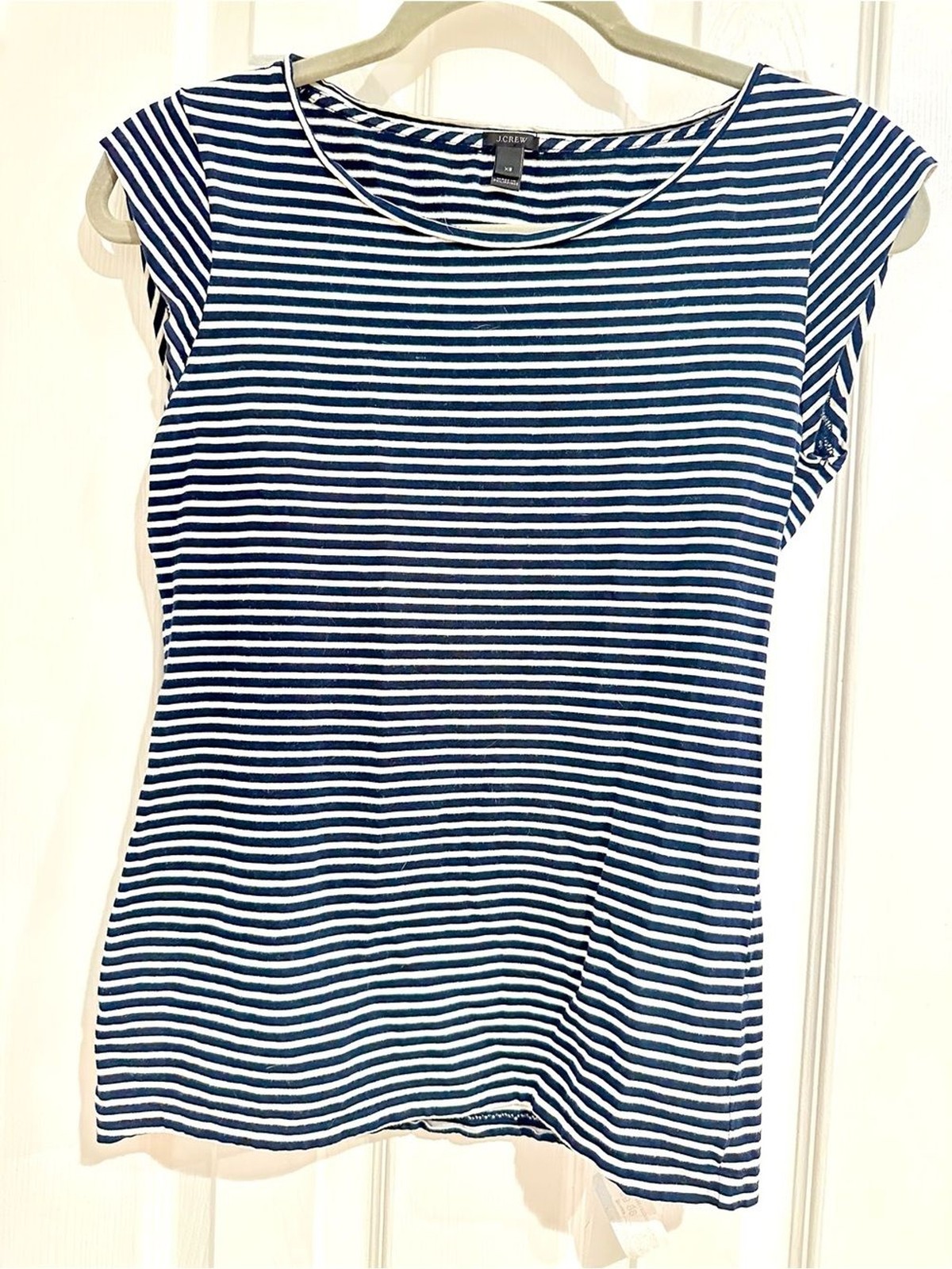 J.Crew Navy White Stripe Cap Sleeve Tee XS French Girl Basic