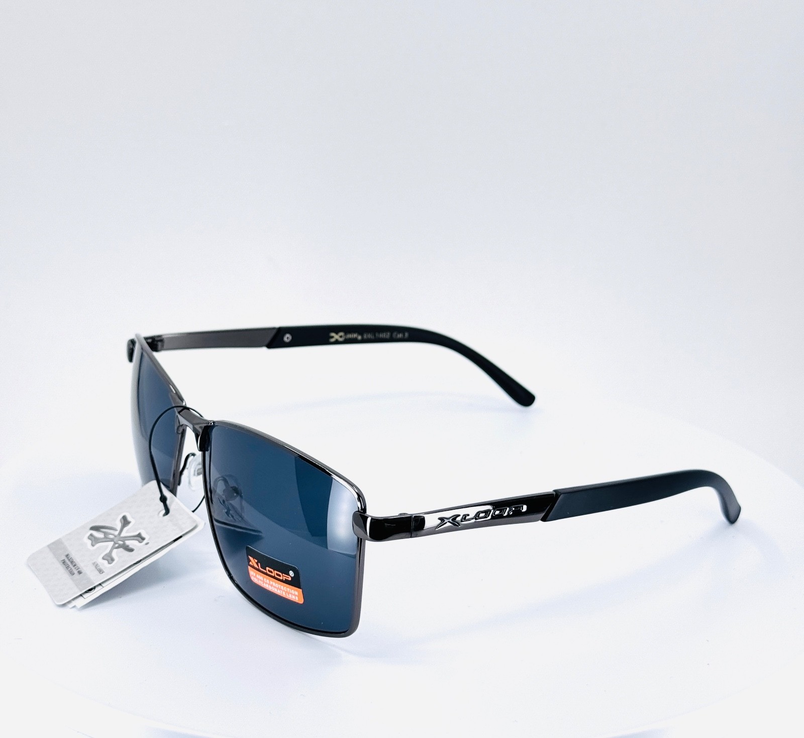 XLOOP 8XL1462 BLACK Mens Classic Square Full Rim Sunglasses Grey Lens