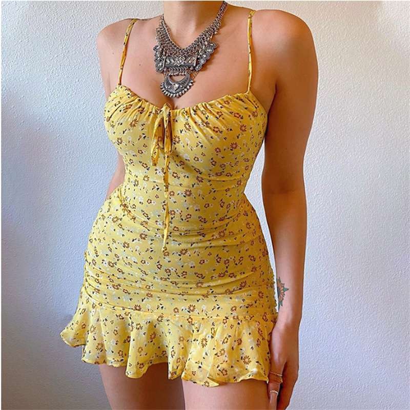Women’s Dress New Dress Floral Strap Chest Hollow Sexy Fashion Clothing