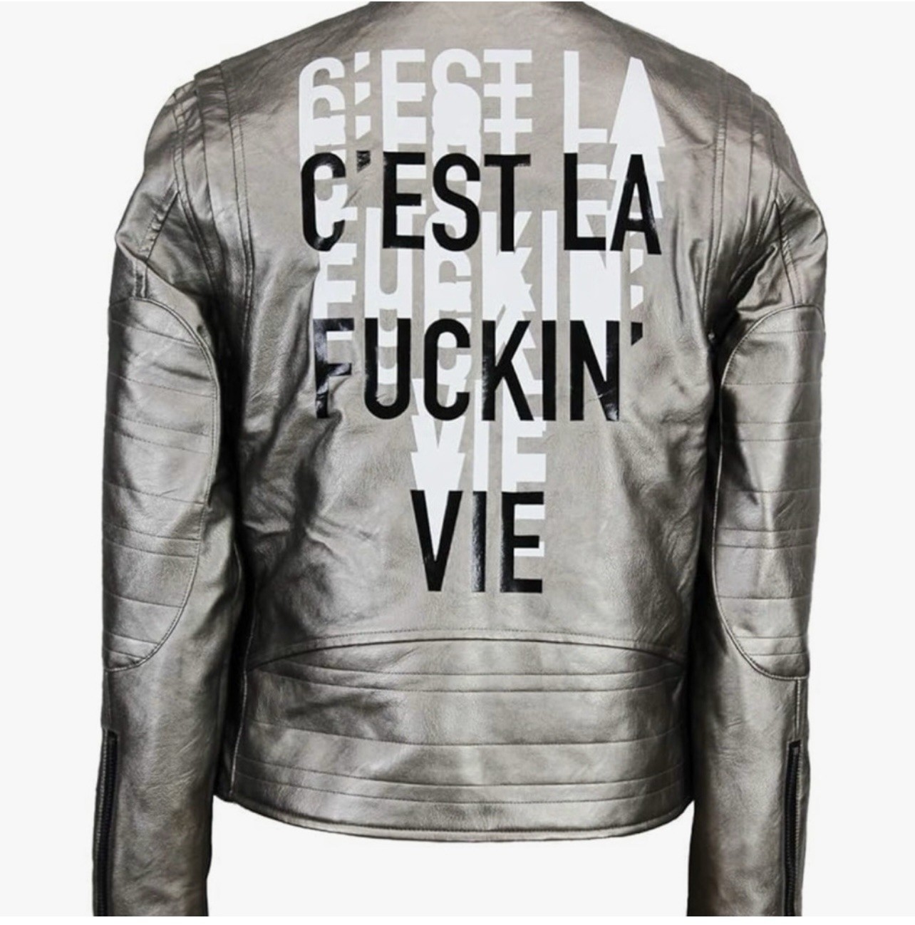 CREATE 2MRW 82 C’Est La Vie Men’s Faux Leather Biker Jacket Black Silver SZ XL