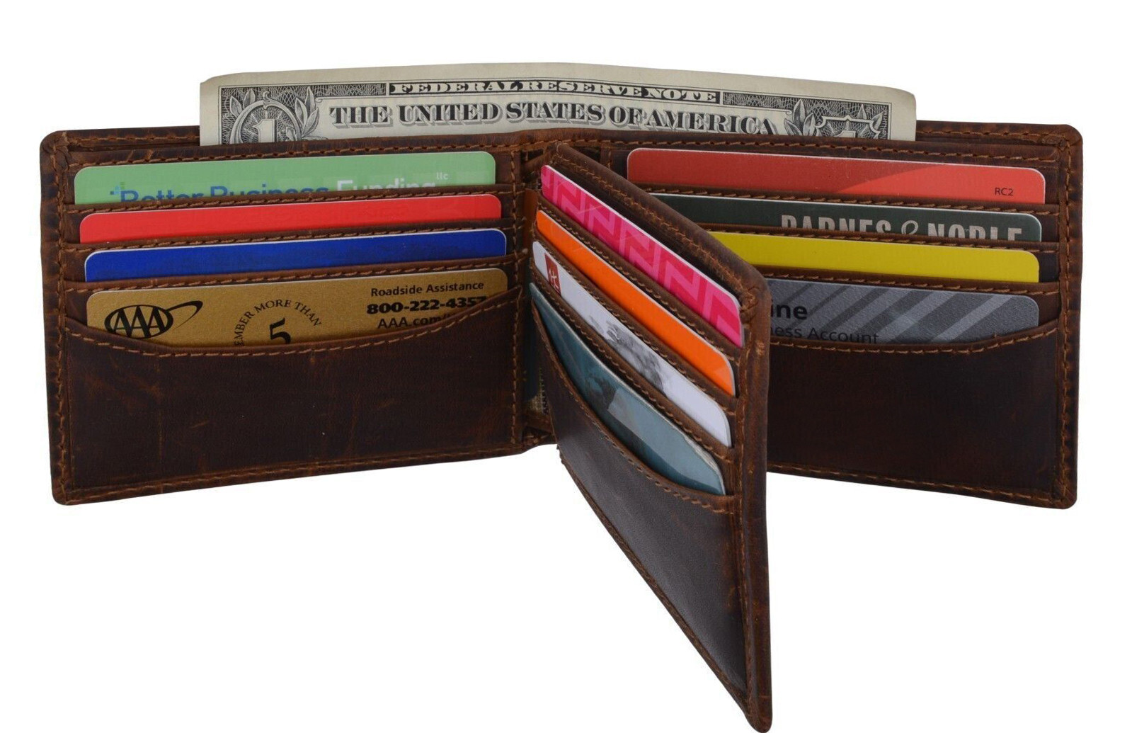 RFID Blocking Brown Vintage Leather Men’s Bifold Center Flap Wallet