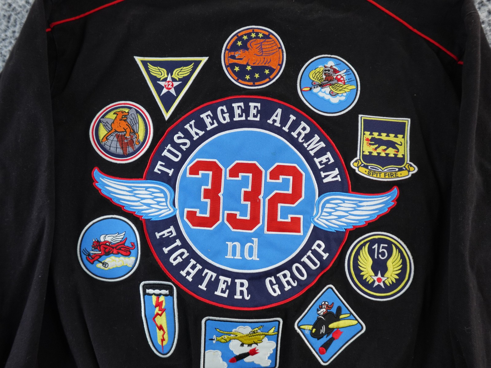 Tuskegee Airmen Jacket Mens L Black BigBoy Varsity Wool Embroidered Bomber