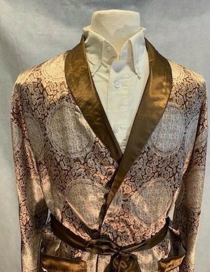 Mens Silk Satin Robe – Coffee Paisley Auspicious – 5 Day Delivery -USA Seller