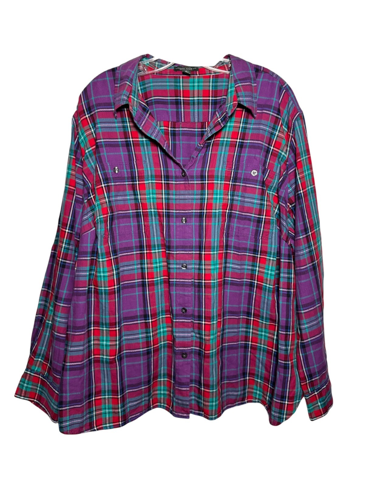 LRL Ralph Lauren Jeans Women 3X Plaid Multicolor Button Up Shirt Pocket Cotton