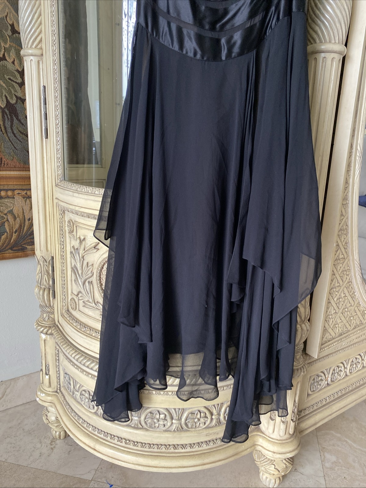 Y2K BCBG Grunge Fairycore Black Satin & Silk Ruched Handkerchief Dress SZ 6