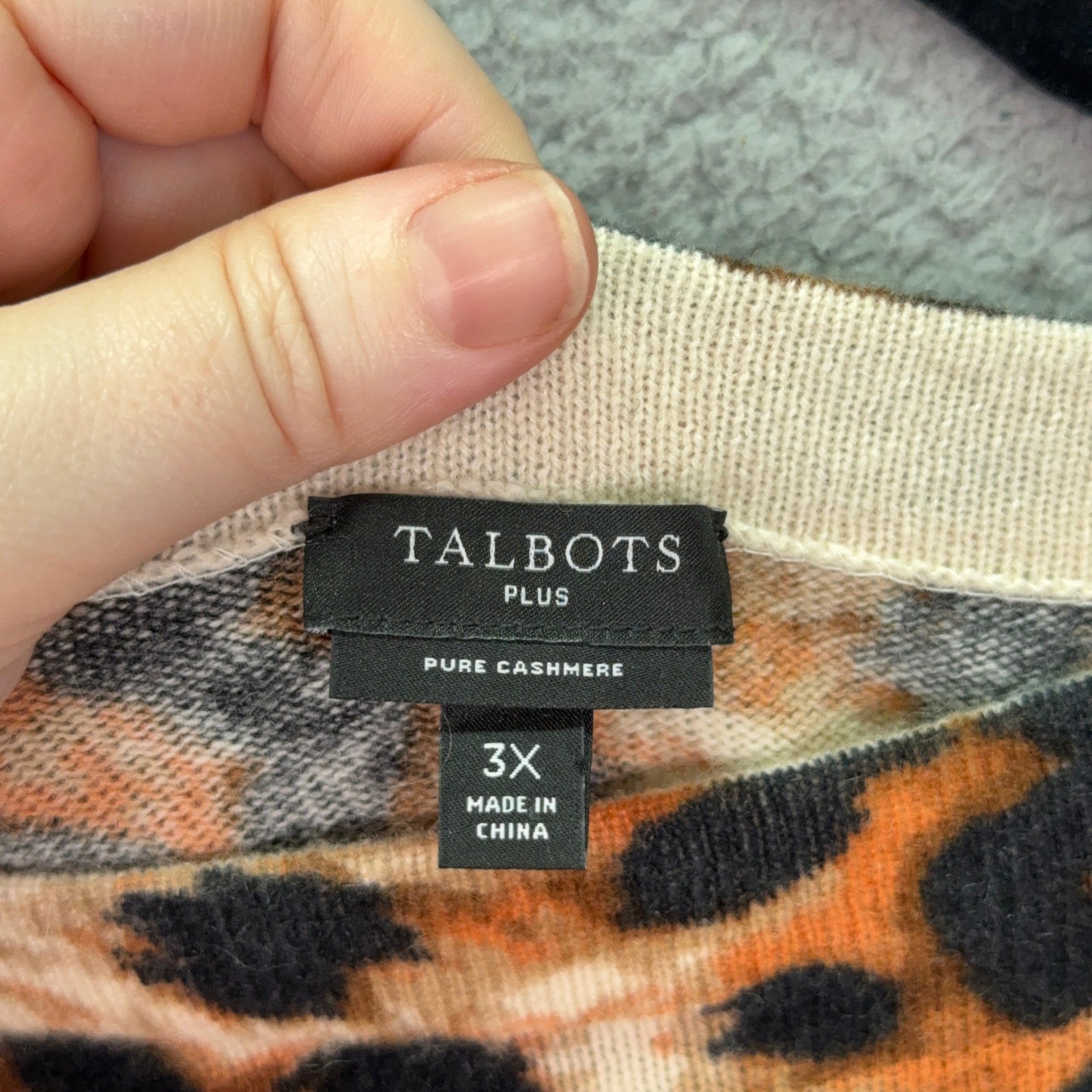 Talbots Sweater Womens 3X Brown Leopard Print Pure Cashmere Pullover