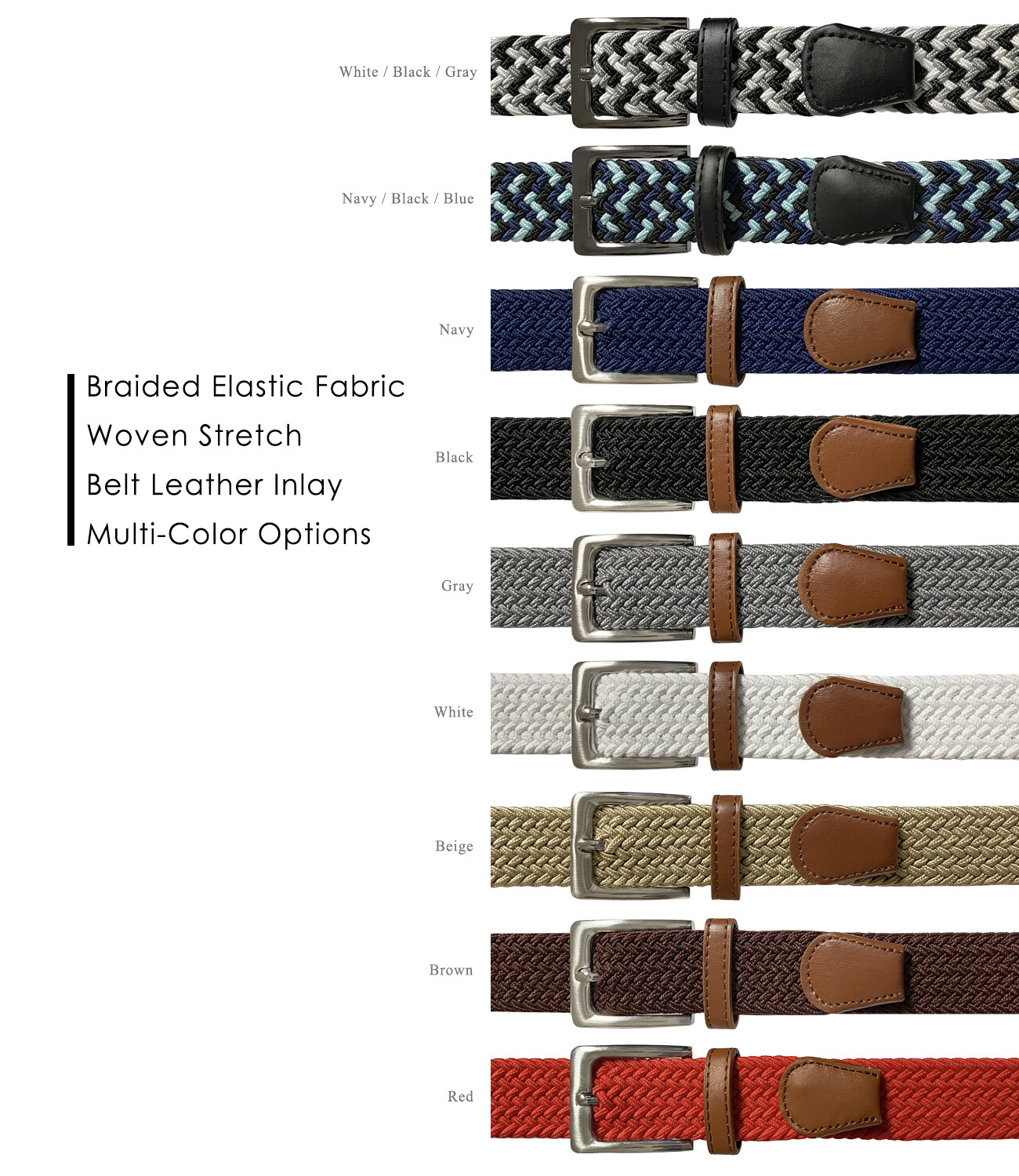 Navy Stretch Belt Braided Elastic Casual Weave Canvas Fabric Woven Belt 1-3/8″