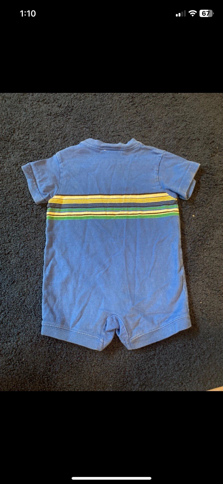 Vintage Gymboree Gym Sport Baby One-Piece Romper 6-12M Blue Striped Cotton Snap