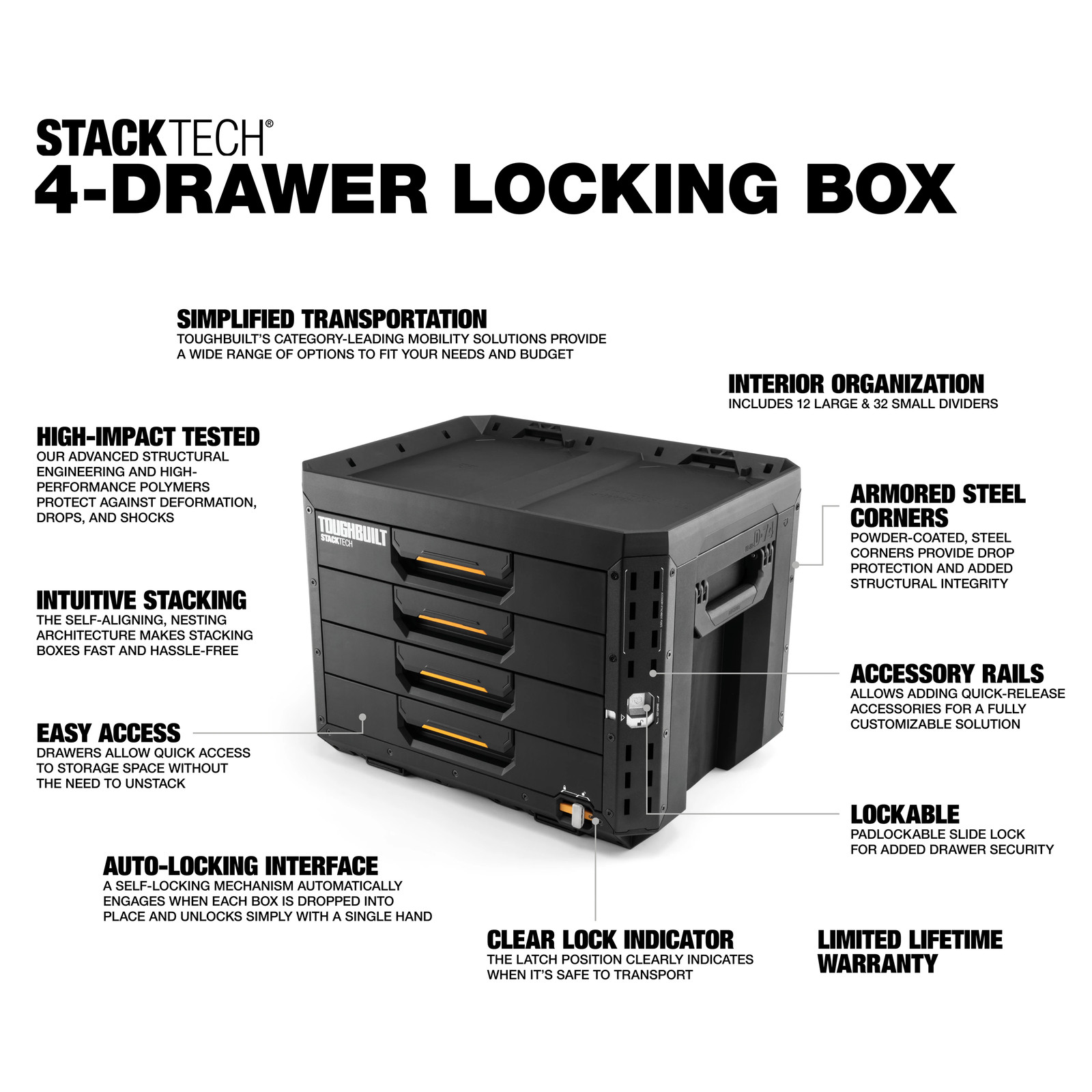 TOUGHBUILT STACKTECH 20.98-in W x 15.55-in H x 15.98-in D BLACK Plastic/Me|26001