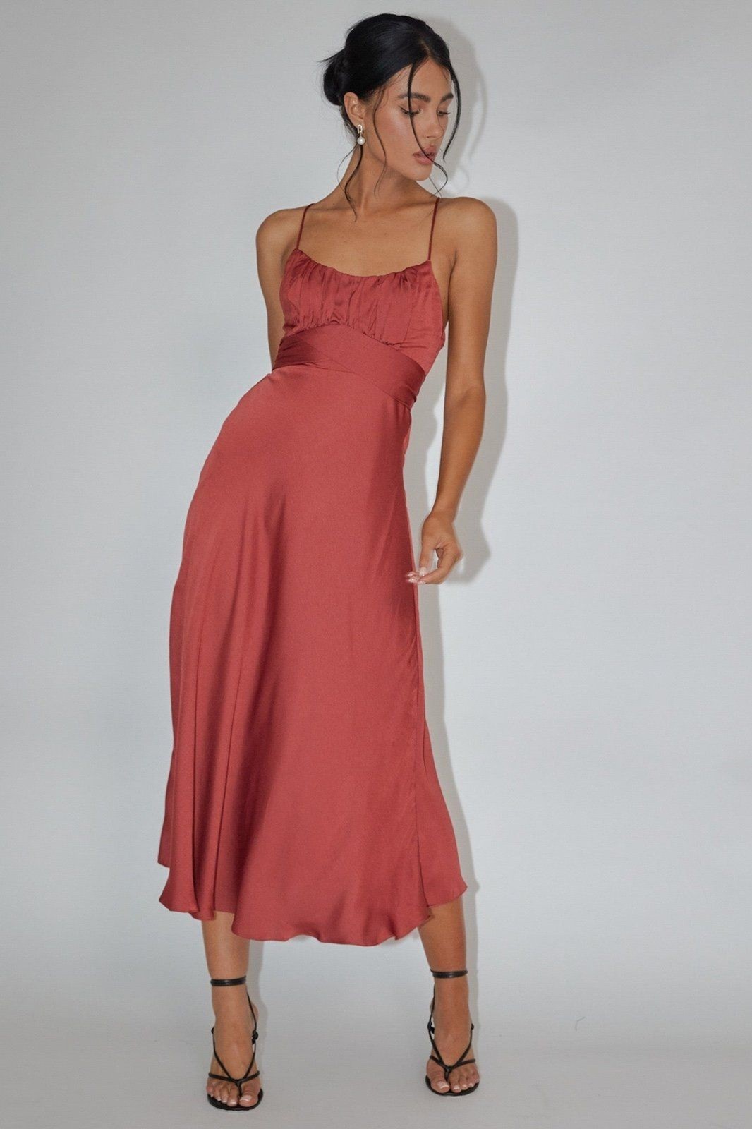 NWT Selfie Leslie Linka Cami Strap Midi Dress in Chocolate Size 8US