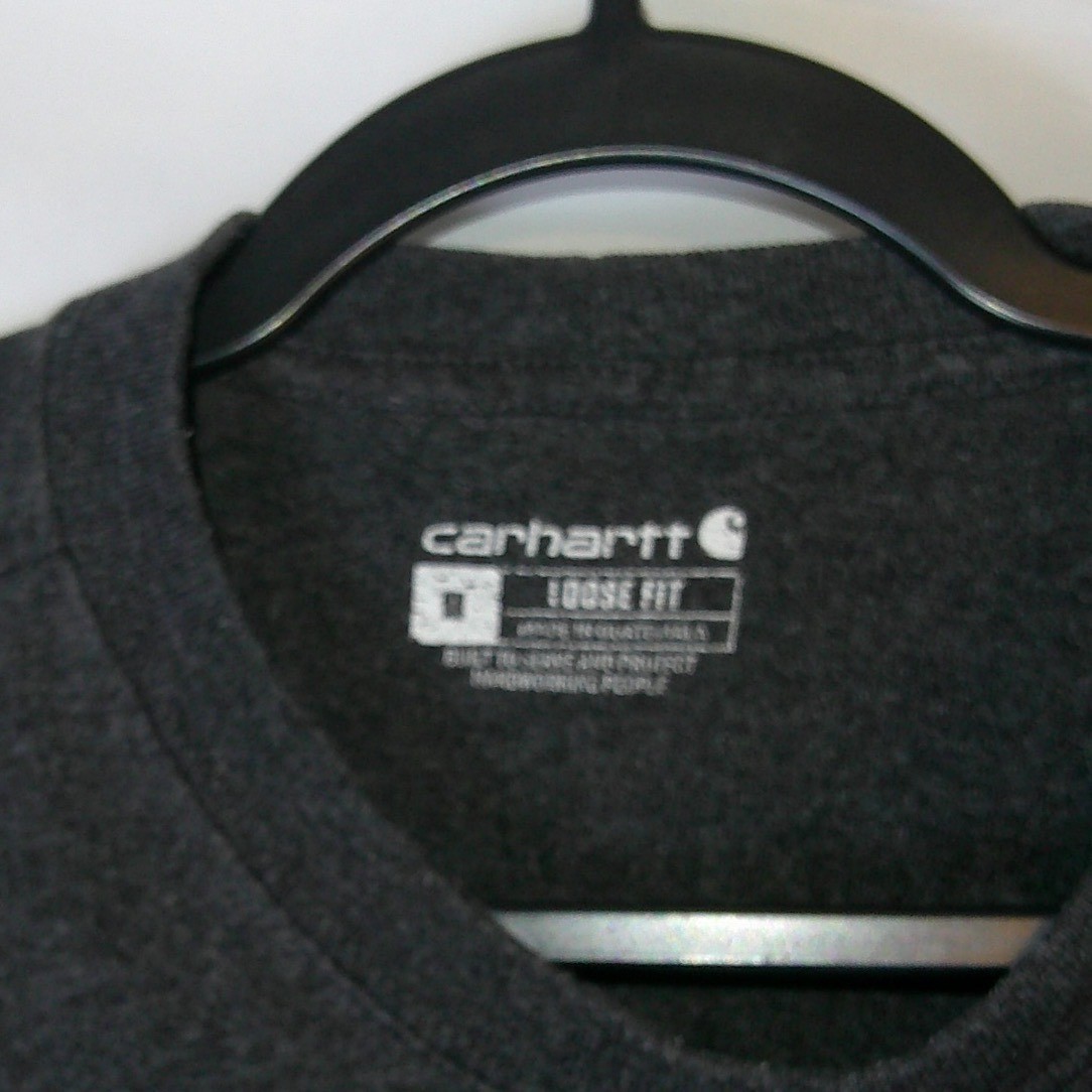 Carhartt Mens Loose Fit Long Sleeve Pocket T-Shirt Charcoal Grey Orange Logo M