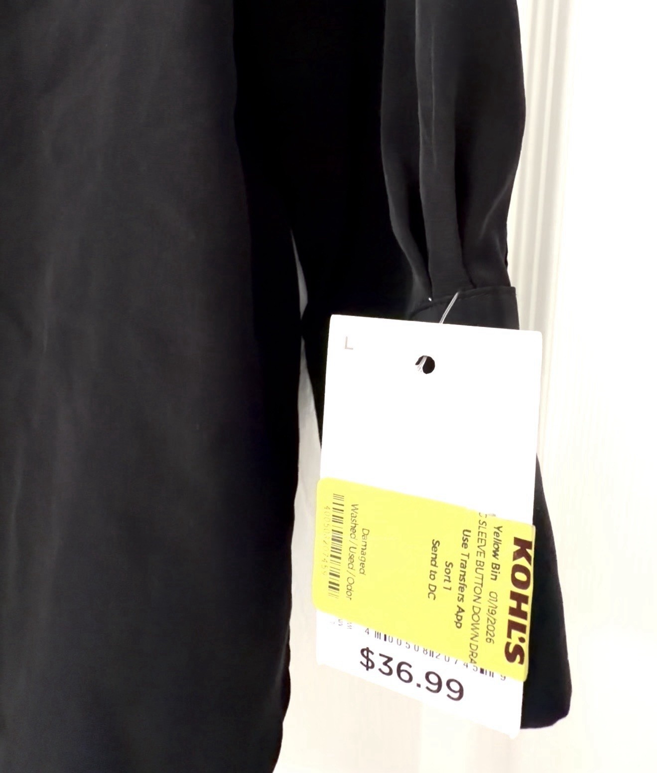 Nine West Men’s Black Solid Button-Front Collared Long Sleeve Shirt L