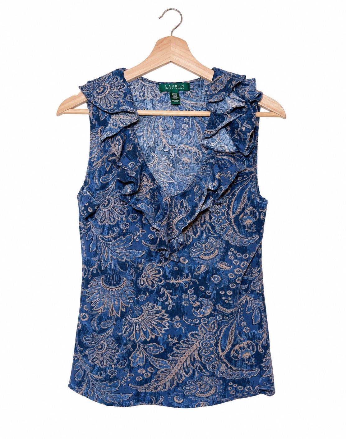 Lauren Ralph Lauren Blue Paisley Ruffle Sleeveless Blouse | Feminine Coastal