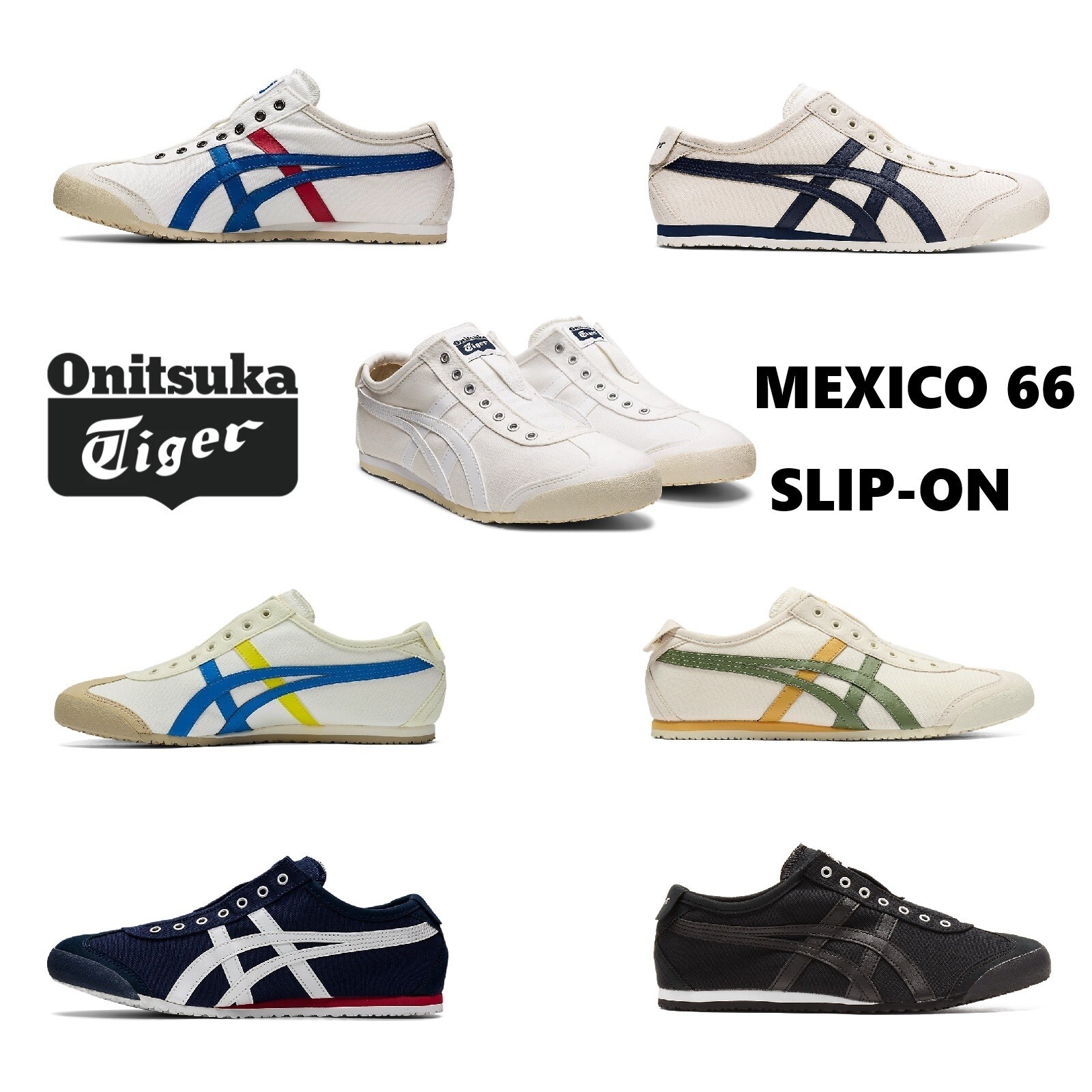 Onitsuka Tiger MEXICO 66 SLIP – ON Canvas WHITE BLACK CREAM BIRCH NAVY TRICOLOR