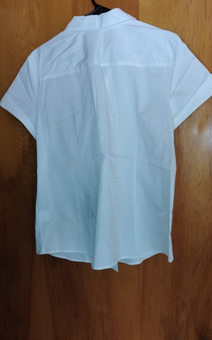 Liz Claiborne Women’s XL White Solid Short Sleeve Collared Stretch Button-Up