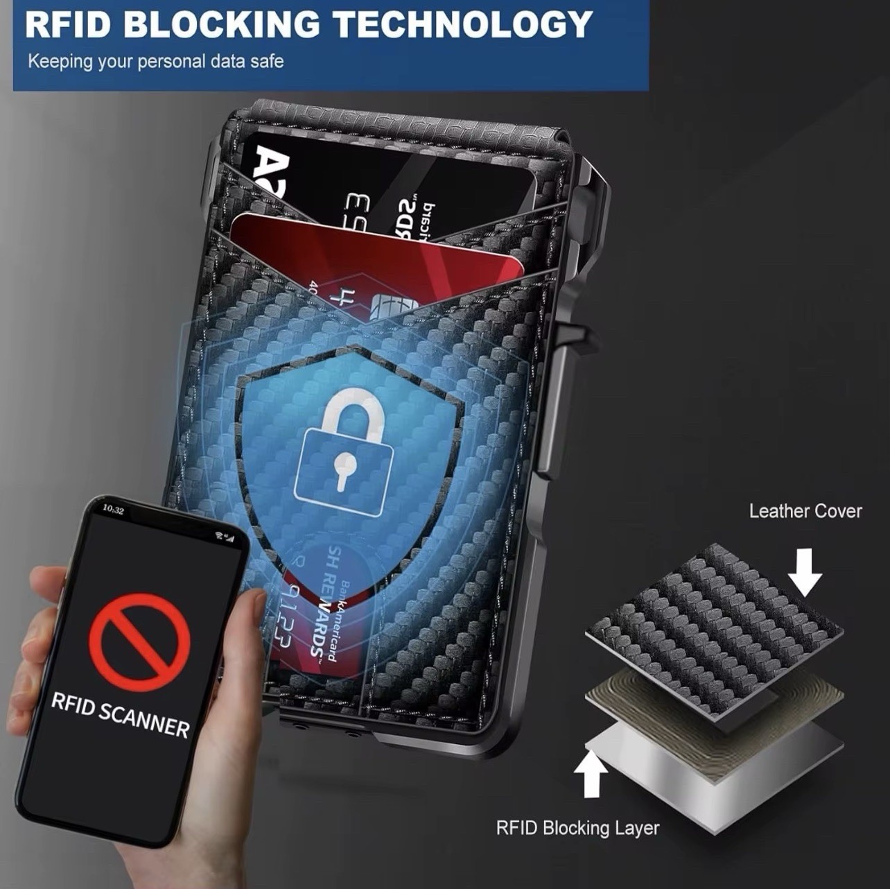 Smart Pop Up Wallet for Men RFIDBlocking Slim Metal Card Holder withiD Window