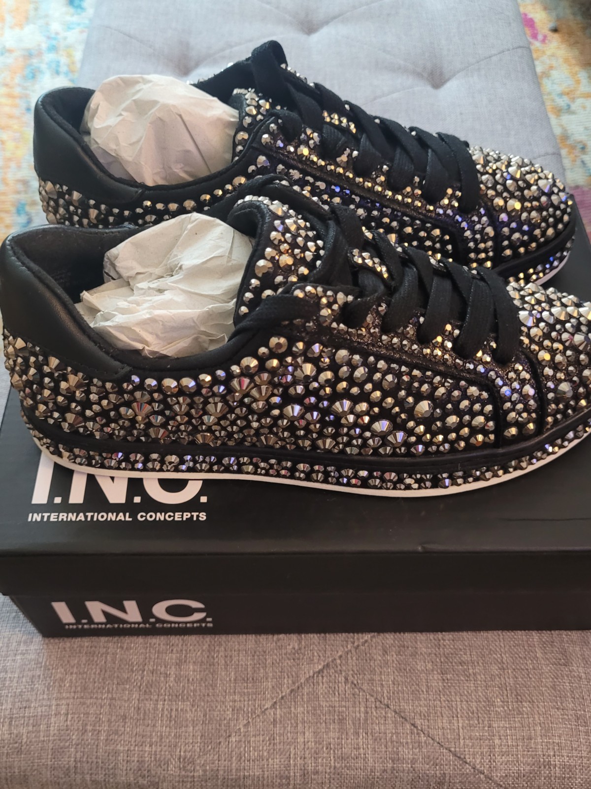 I.N.C. Dazzlelee Black Rhinestone Sneakers women’s size 7