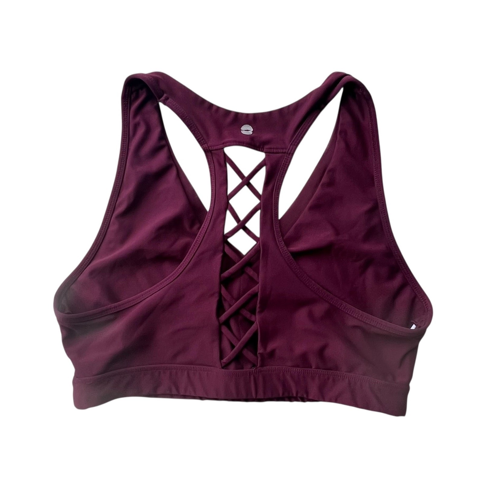 AVIA Black Cherry Red Sheer Strip lattice back sports bra workout yoga size L