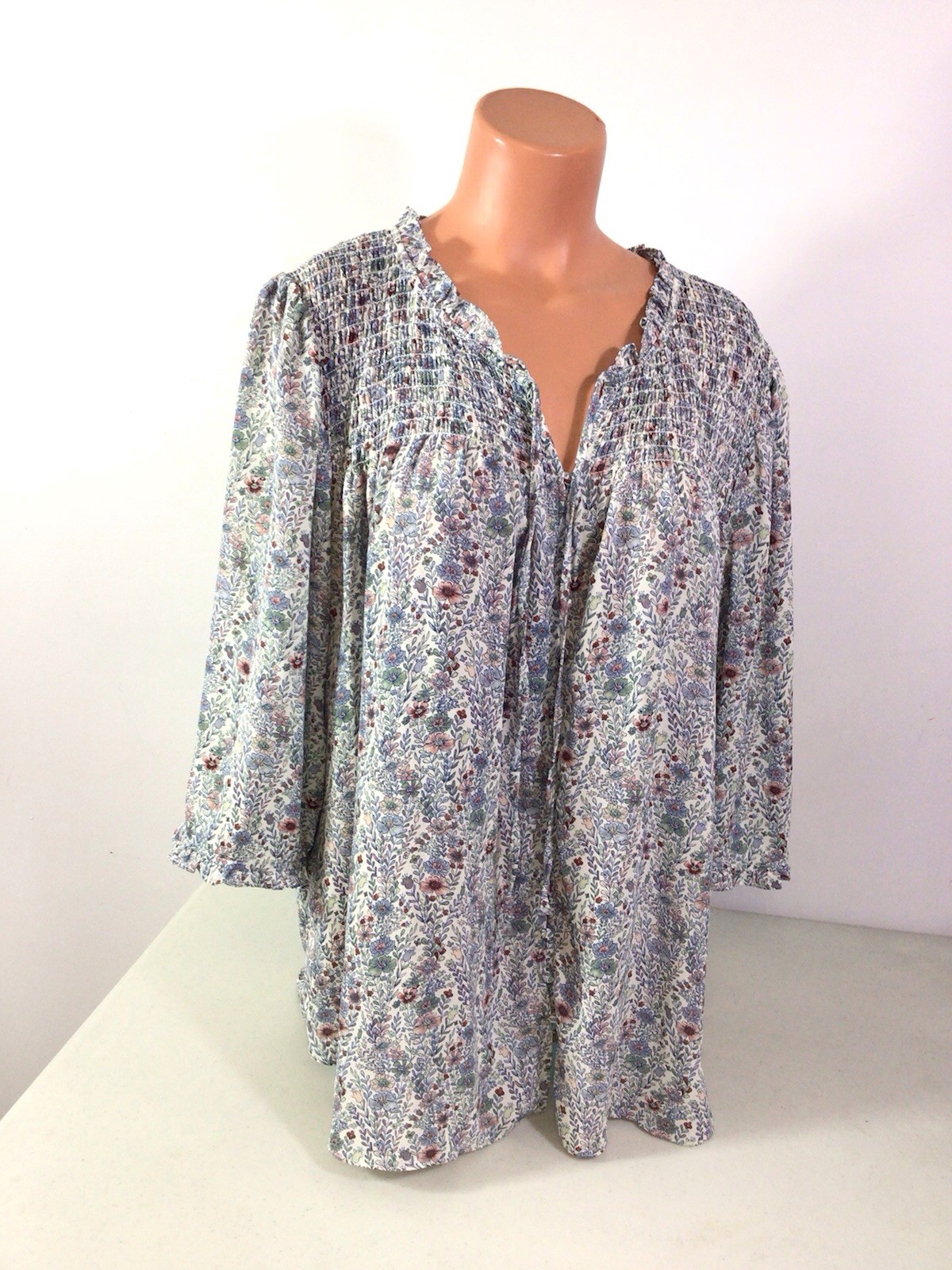 Rose & Olive Floral Blouse Peasant Top Womens 2X
