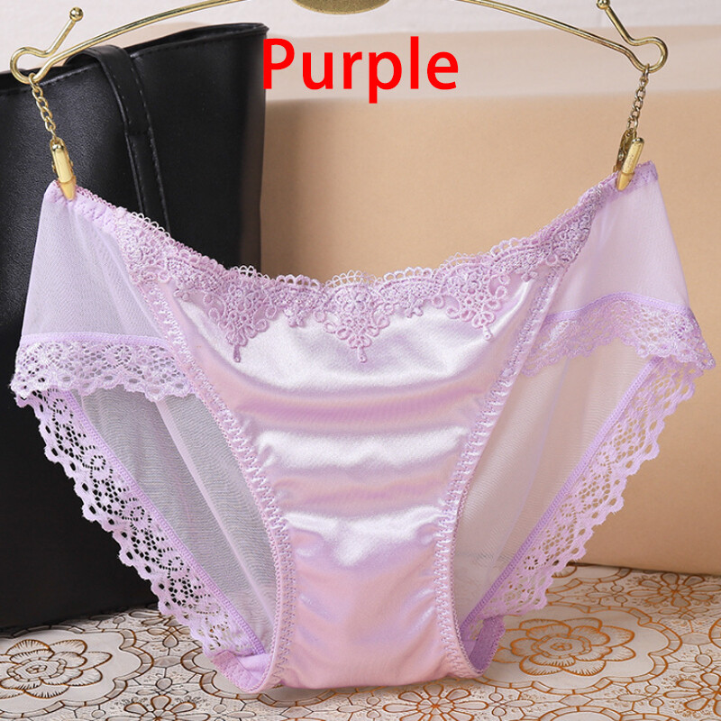 2 Pairs Ladies Sexy Underwear Silk Satin Seamless Lace Briefs Knickers Panties
