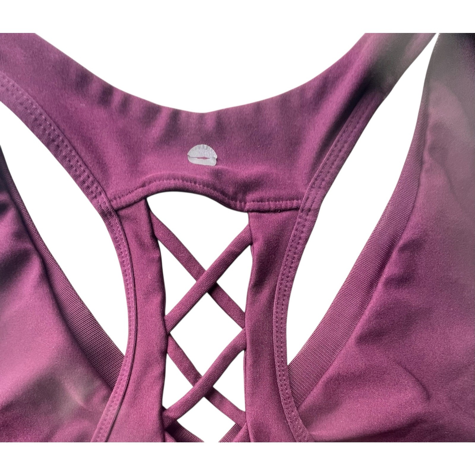 AVIA Black Cherry Red Sheer Strip lattice back sports bra workout yoga size L