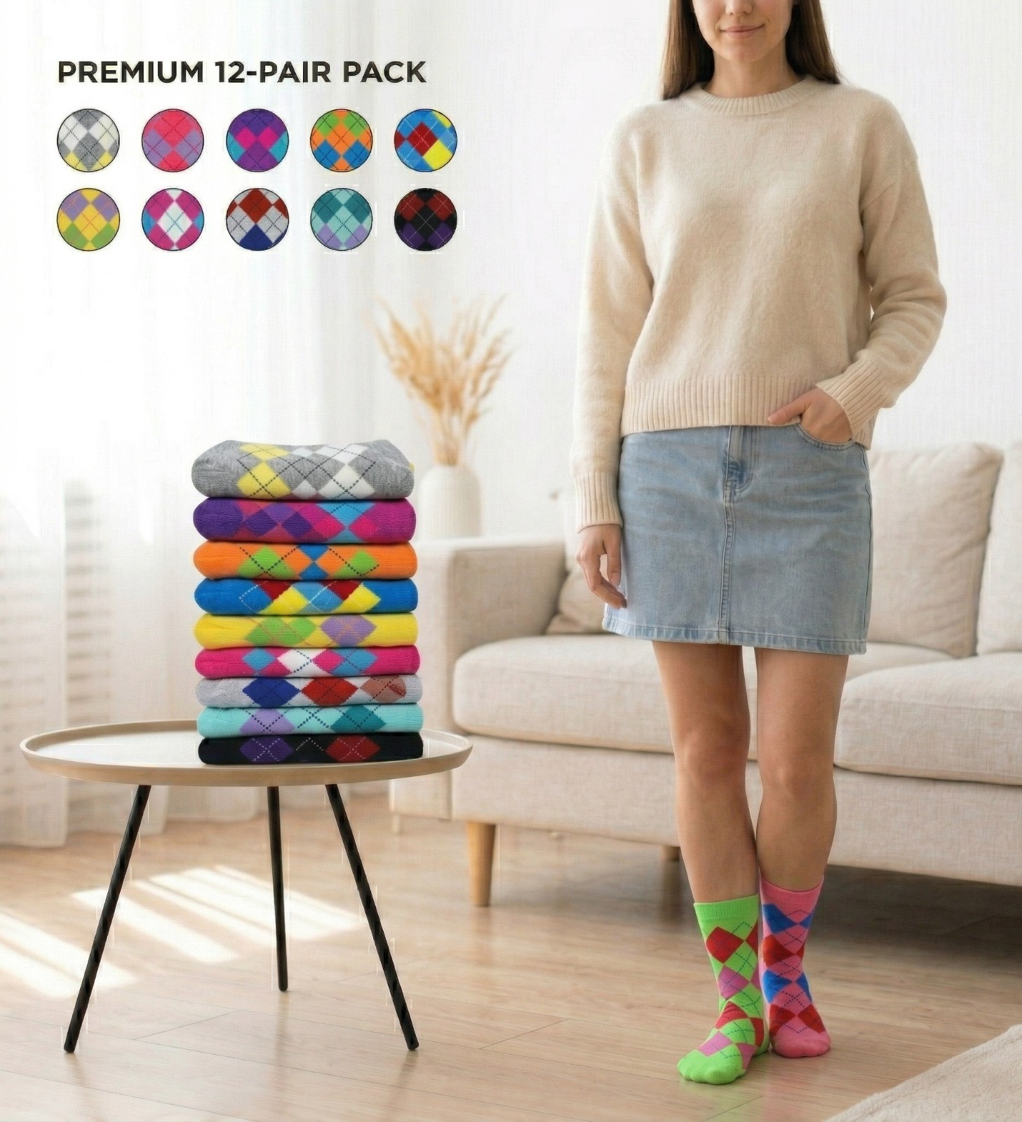 12 Pairs Lot For Womens Girl Cotton Casual Assorted Design Crew Socks Size 9-11