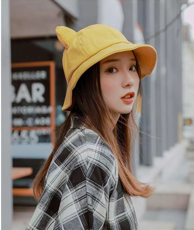 Summer and Spring Women Lovely Cat Ears Small Tail Bucket Hat Girl Fisherman Cap