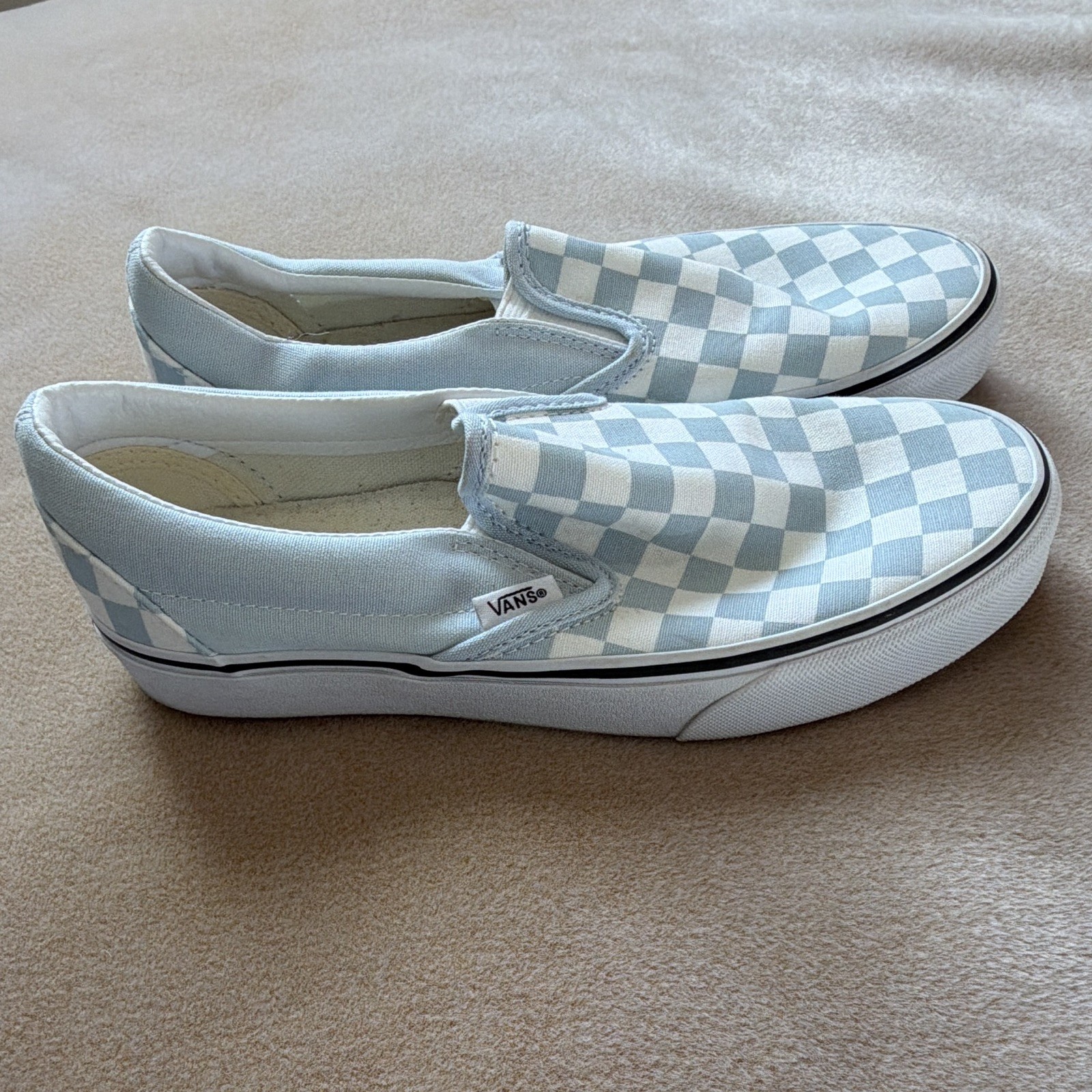 VANS Classic Slip-On Men’s Light Blue/White Checkerboard Canvas Size 8.5