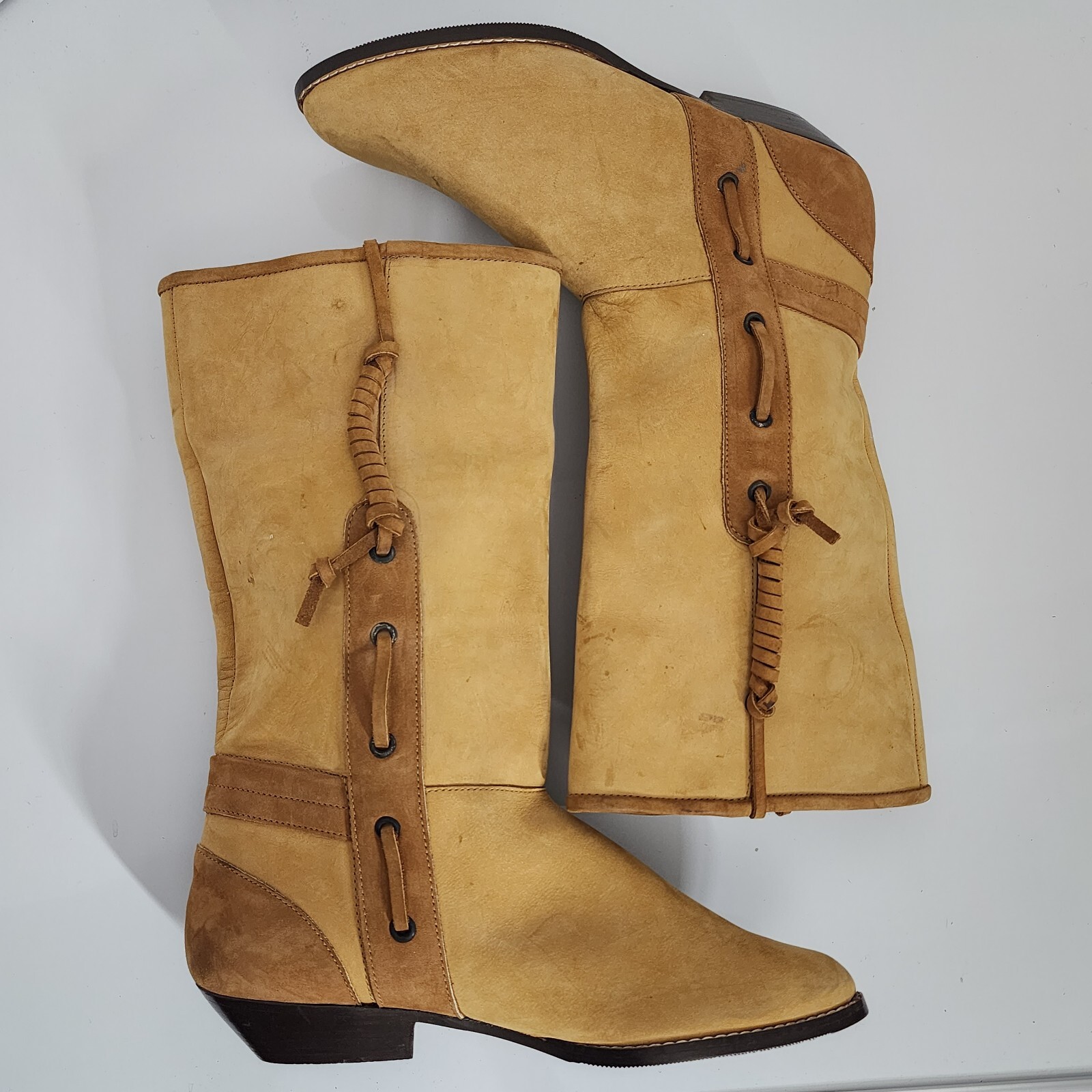 Vintage 80’s Maine Woods Leather Boots Tan Low Heel Western DORADO RUN SMALL