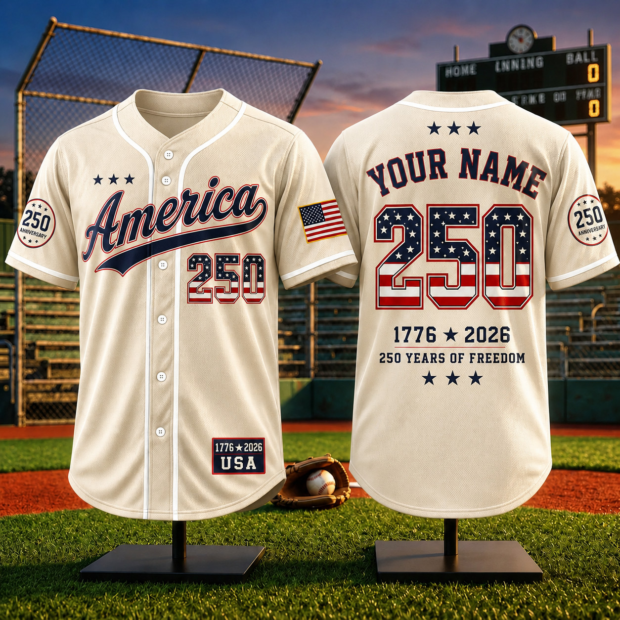 America 250 Baseball Jersey 250 Years Of Freedom 1776-2026 Patriotic USA Jersey