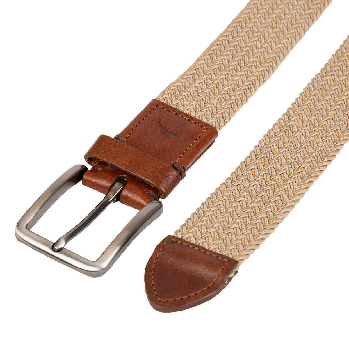 Tommy Bahama Stretch Belt-Leather Trim-Silver Buckle (Khaki ,Size L/XL 36-42)New