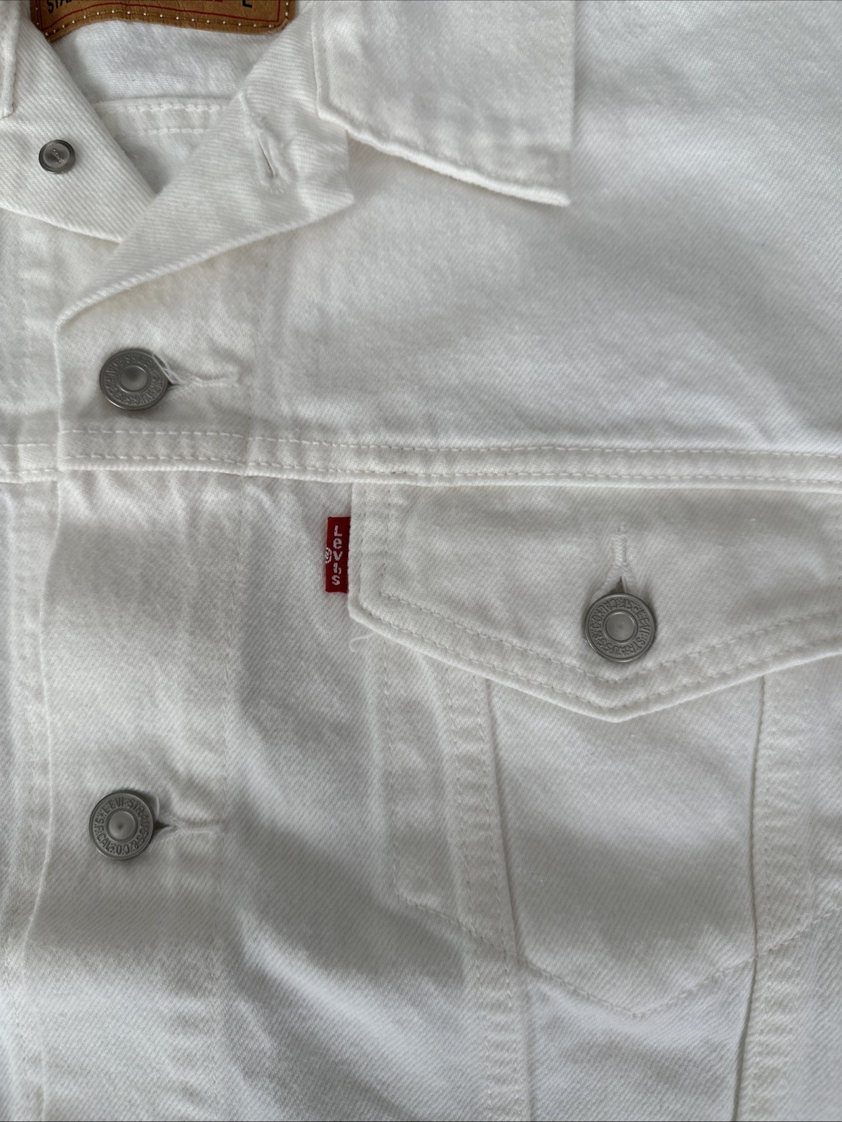 LEVI’S Men’s Large Ivory White Denim Trucker Jacket Inner Pockets