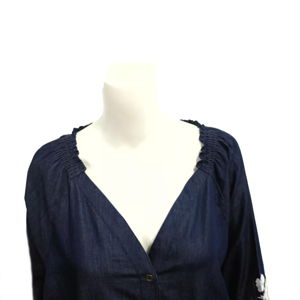 The Skyline Collection Women’s Embroidered Denim Blouse in Blue – Medium