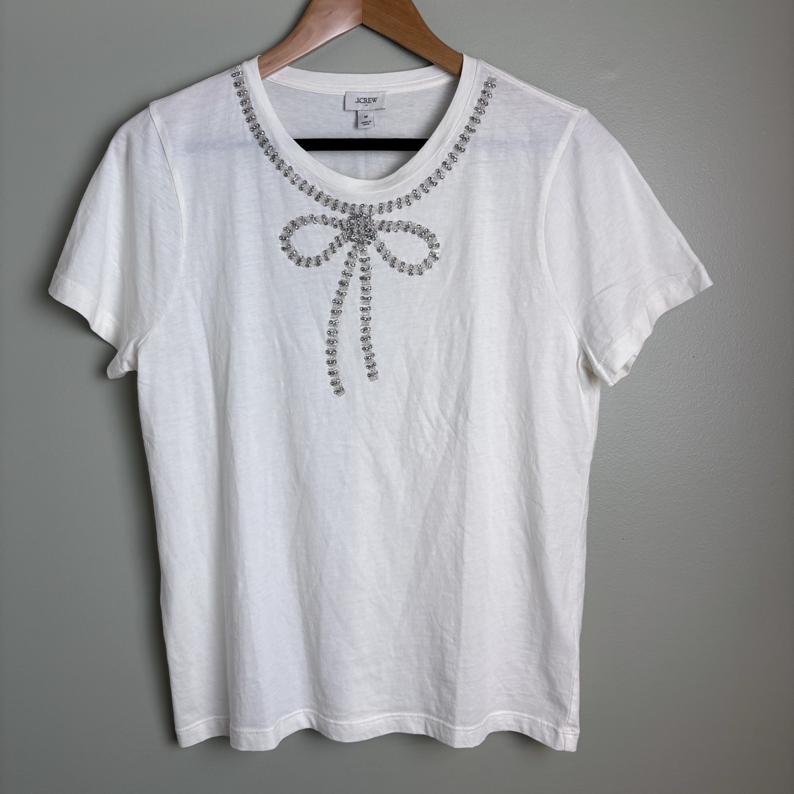 NWT J. Crew Women’s M Crystal Embellished Bow Top $89 Preppy Elegant Modern