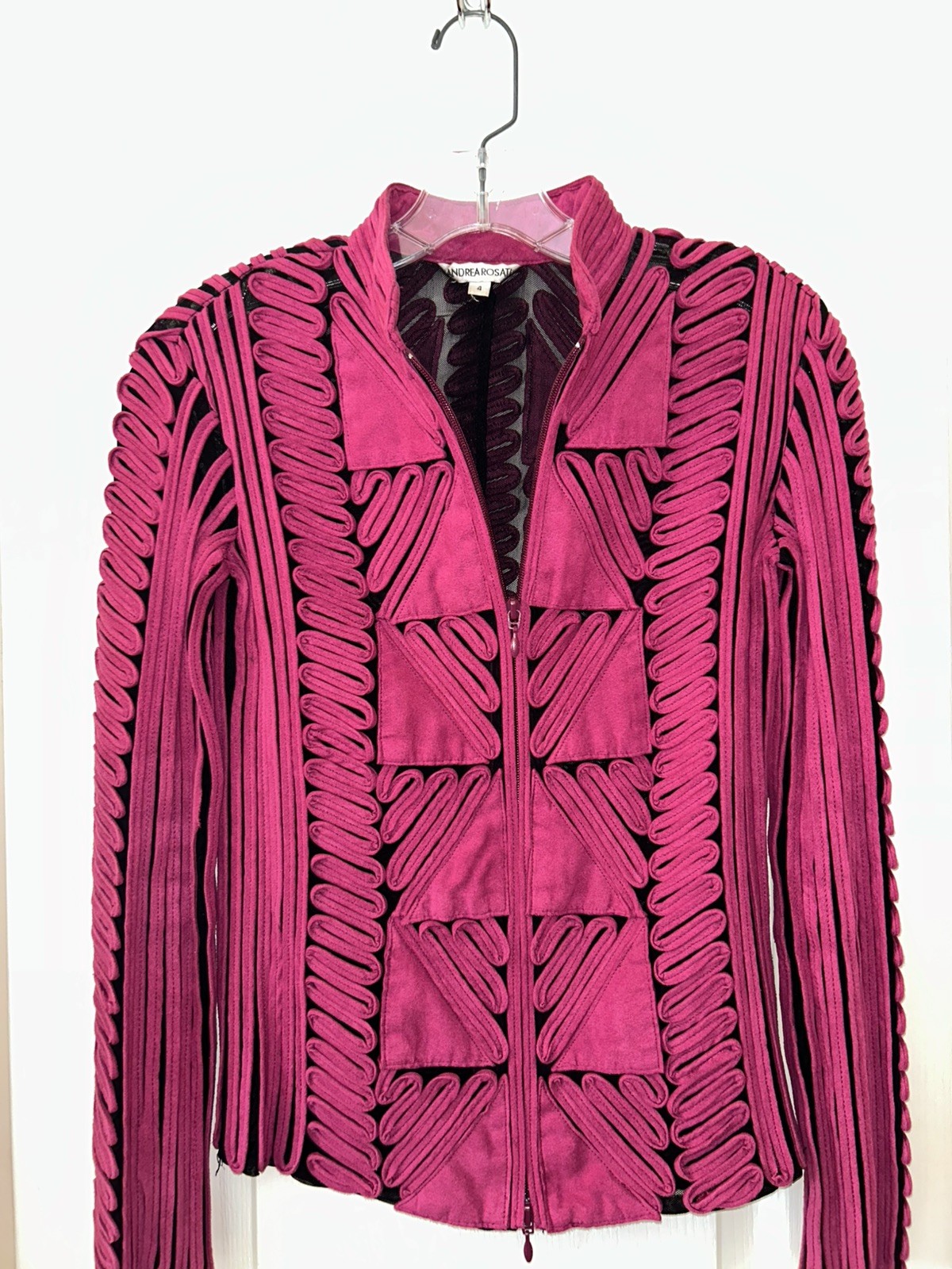 Andrea Rosati Vintage Womens 12 Magenta Pink Jacket with Black Sheer Lining