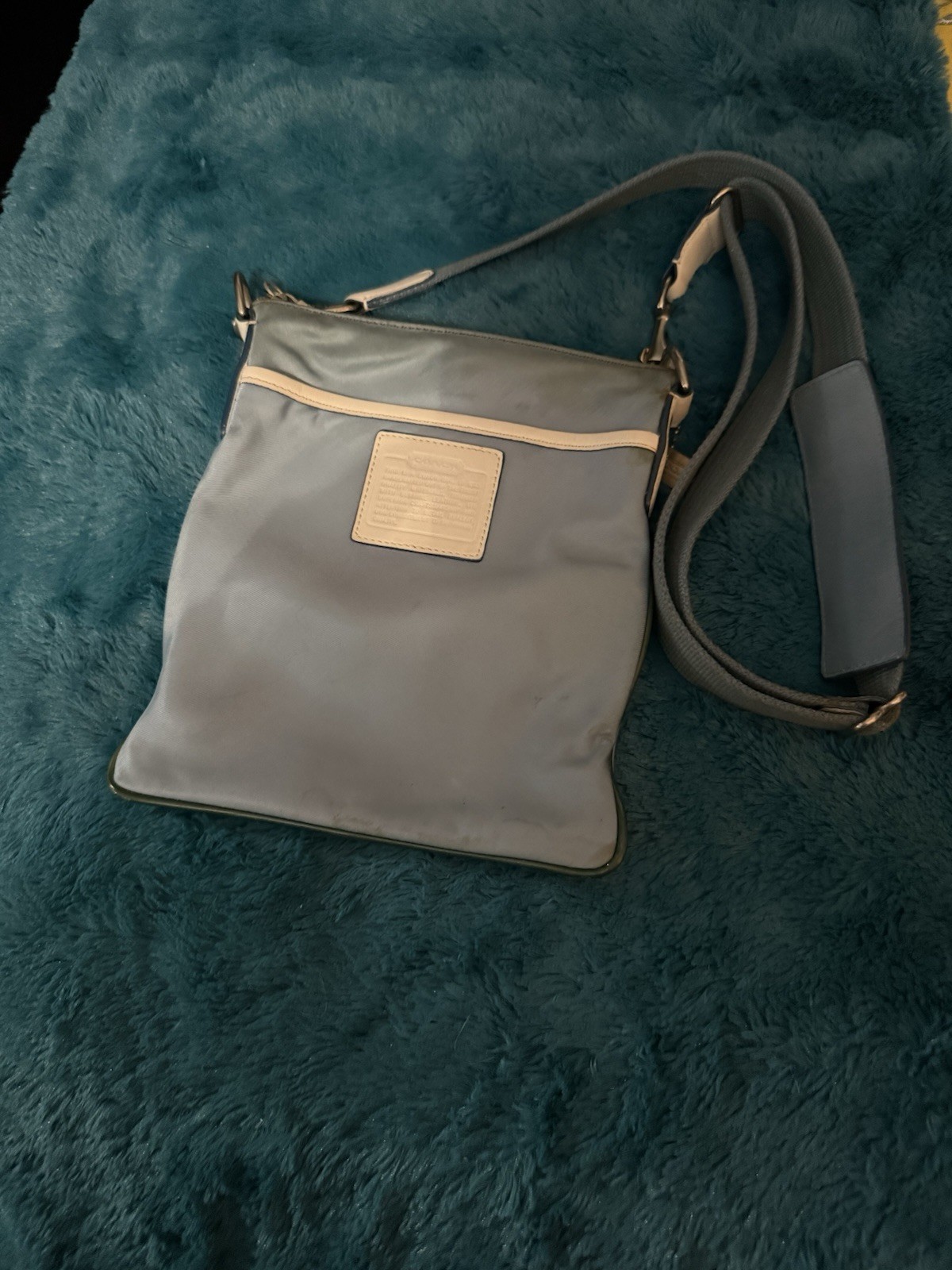 Coach Blue Solid Crossbody Bag Zip Closure Adjustable Strap Silver Hardware
